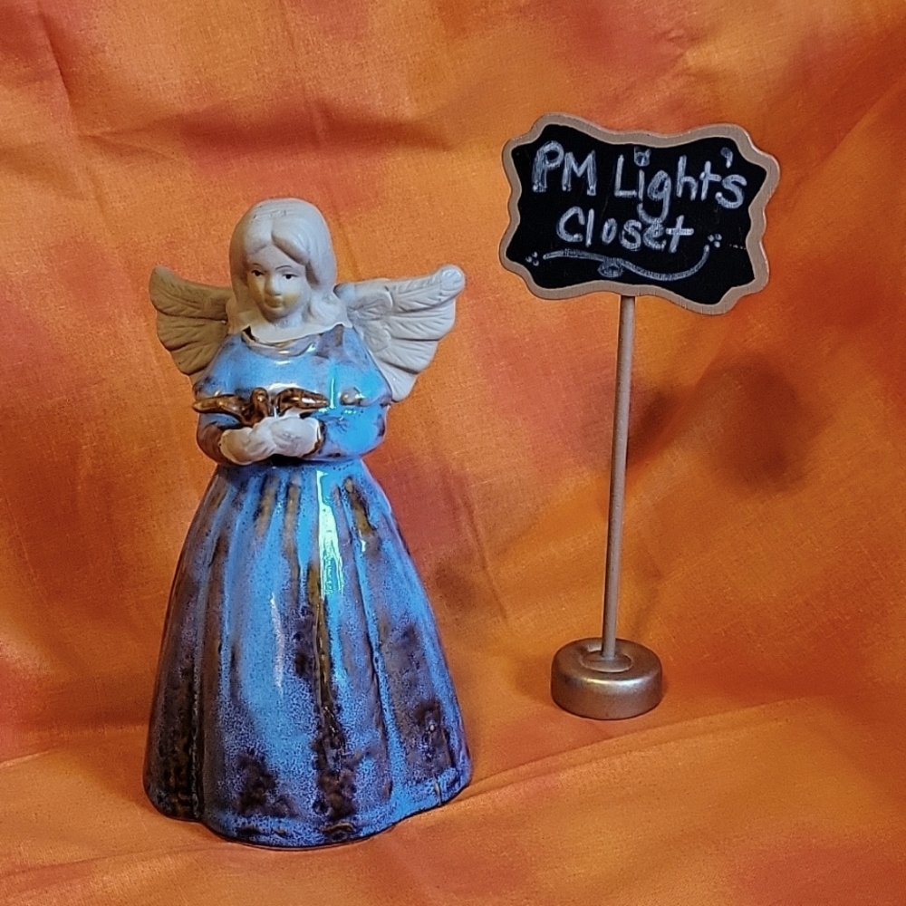 International Bazaar Porcelain Angel Bell Blue Brown Dove